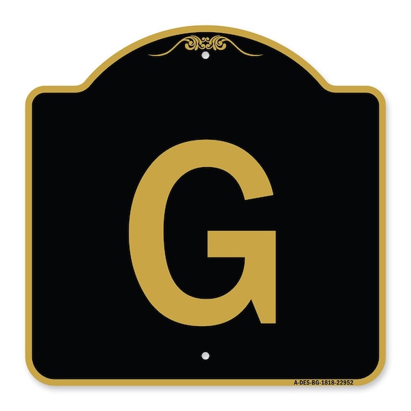 Designer Series Sign-Sign W/ Letter G, Black & Gold Aluminum Sign, 18" x 18", BG-1818-22952